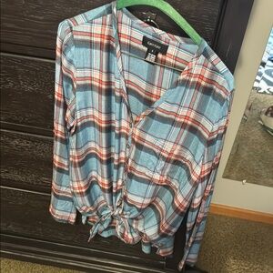 Karen Kane Multicolor Plaid Wrap Top